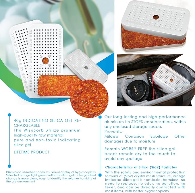 Silica Gel Canister, 40 Gram 1 Pack Silica Gel Desiccant Canister (Orange to Green), Reusable Desiccant Dehumidifier