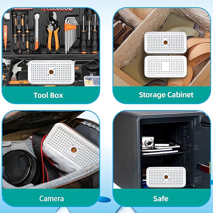 Silica Gel Canister, 40 Gram Silica Gel Desiccant Canister (Orange to Green), Reusable Desiccant Dehumidifier, Pack of 6