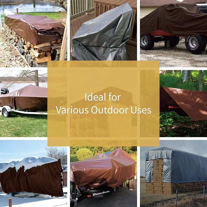 GUARD SHIELD Tarps Heavy Duty Waterproof 8x10 Feet Brown/Silver Poly Tarp Cover Outdoor Thick UV Resistant Tarpaulin with Grommets 10mil (2-Pack)