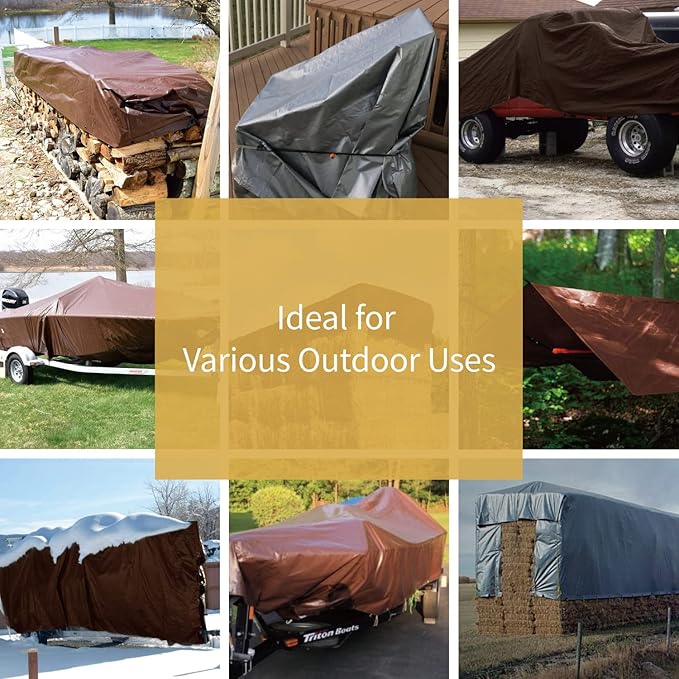 GUARD SHIELD Tarps Heavy Duty Waterproof 16x20 Feet Brown/Bright Silver Poly Tarp Cover Outdoor Thick UV Resistant Tarpaulin with Grommets 10mil