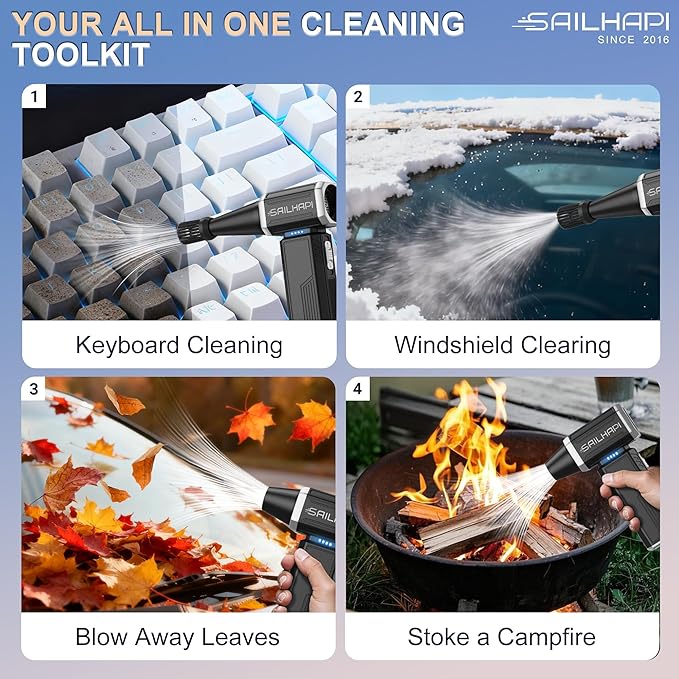 Compressed Air Duster 300000RPM, Cordless Electric Office Duster Brushless Motor Replace Canned Air, Rechargeable Durable Turbo Blower for PC, Car, Keyboard & Outdoor, Birthday Gifts for Men