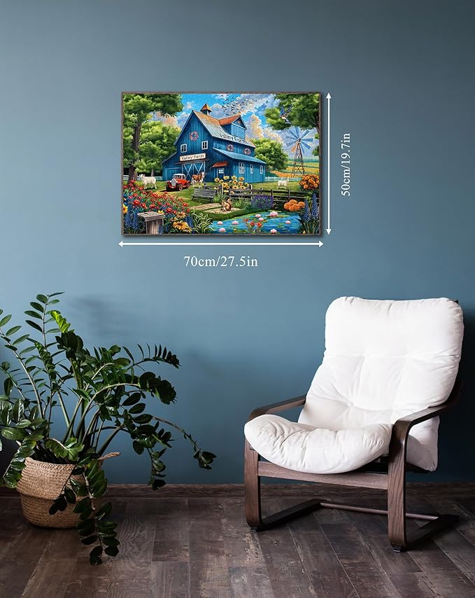 Farm Puzzles for Adults 1000 Pieces, Country Life Nature Landscape Puzzle Features Flower Bird Cow, Barn Puzzles Scenic, Challenging Jigsaw Puzzles