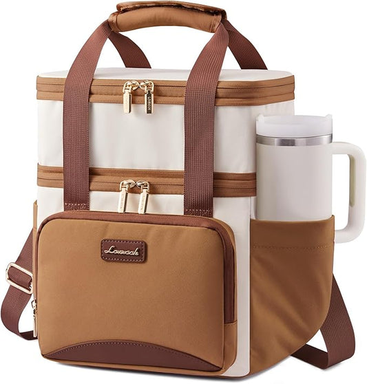 LOVEVOOK Insulated Lunch Bag for Women Men,Expandable Double Deck Lunch Box with Large Cup Holder,Leakproof Cooler Bag for Adult Lunch Tote Bag Work Picnic Beach with Adjustable Shoulder Strap Gift