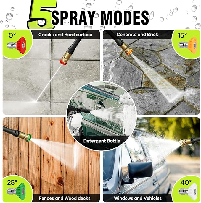 Pressure Washer, Washer with 4 Quick Connect Nozzles, Pressure Cleaning Machine with Foam Cannon for Cars/Fences/Driveways/Patios/Home Cleaning