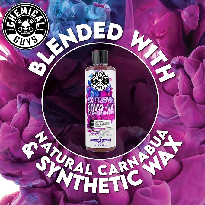 Chemical Guys Extreme Bodywash & Wax Foaming Car Wash Soap, (Works with Foam Cannons/Guns or Bucket Washes) for Trucks, Motorcycles, RVs & More, 32 fl oz, Grape Scent