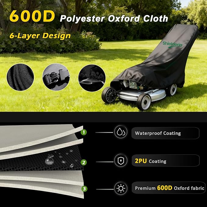 Push Mower Cover Heavy Duty 600D Oxford Fabric with Tear-Resistant Feature , Universal Fit for Push Walk Behind Mowers (EGO, Greenworks, Craftsman, Honda), Includes Drawstring & Storage Bag