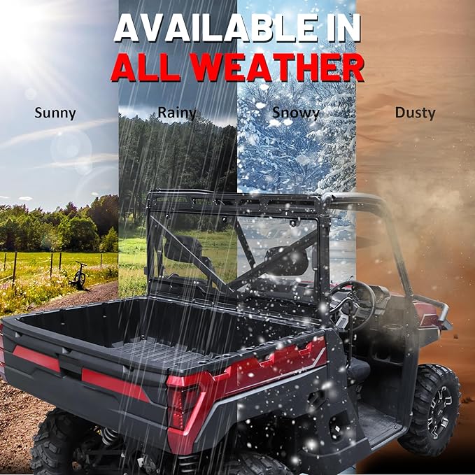 StarknightMT Ranger XP 1000 Rear Windshield, Smoke Tinted Ranger 1000 Back Window Rear Windscreen Compatible with Polaris Ranger XP 1000/Crew 2017-2025, Ranger 1000/Crew 2020-2025