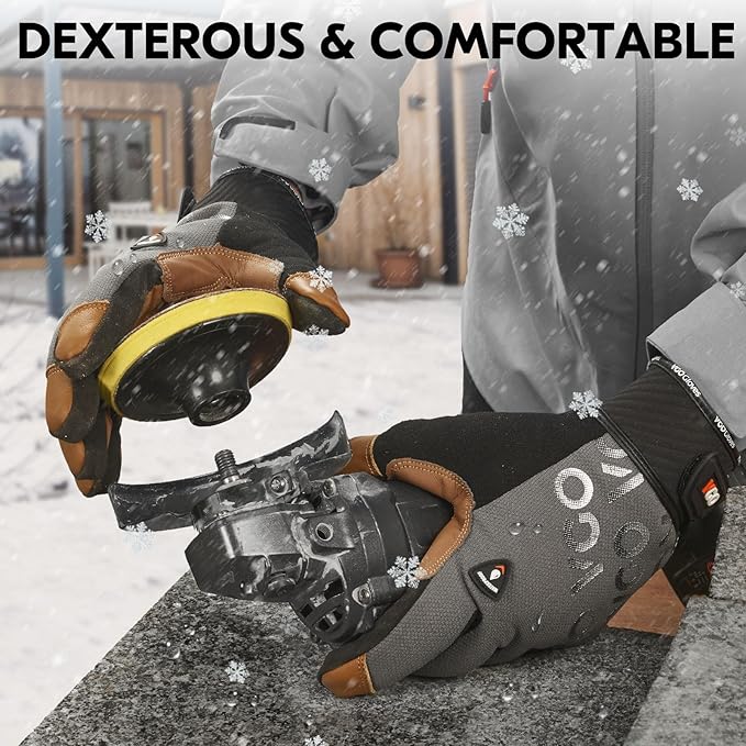 Vgo... 1 Pair Cold Weather Work Gloves Men, Goat Leather Gardening Gloves,Light Duty Mechanic Gloves(Gray,Size XL,GA9604F)