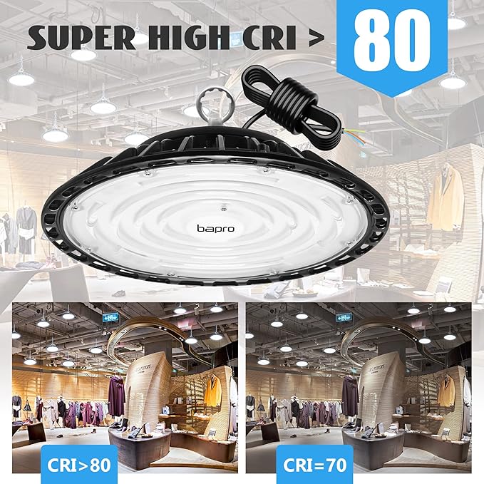 LED High Bay Light 100W, 10000LM Super Bright UFO Shop Light with 4ft 110V Plug Cable, 6000K Bay Lighting IP65 Waterproof for Barn/Garage/Commercial Warehouse/Wet Location