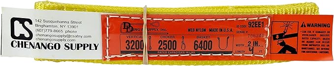 DD Sling. Multiple Lengths! (100% USA Made), 1-PLY, 2" Wide Nylon Lifting Web Sling. 3,200lbs Vertical, 2,500lbs Choke, 6,400lbs Basket, Eye & Eye, Heavy Duty (900 Webbing) (2" x4')