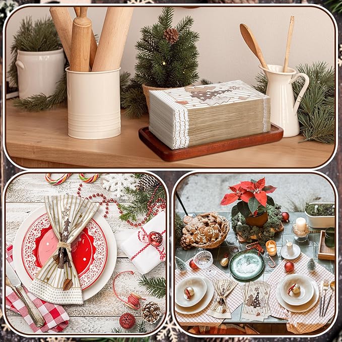Jetec 200 Pcs Christmas Napkins Disposable Christmas Tree Paper Guest Towels for Bathroom Decorative Hand Towel 2 Ply Guest Paper Napkins for Xmas Winter Holiday Kitchen Party Supplies
