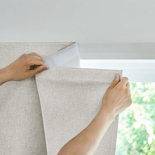 100% Blackout French Door Curtain,Adhesive, No Drilling Required,Small Curtains Designed for Installation On Doors (Light Beige - W25 × L72 in)