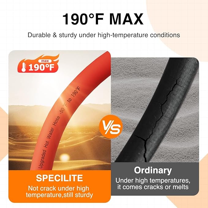 SPECILITE 3/4" Hot/Cold Garden Water Hose 50 ft, -50℉-190℉,Flexible & Lightweight With 3/4" Brass Fittings for Yard, Outdoor, Farm, Red
