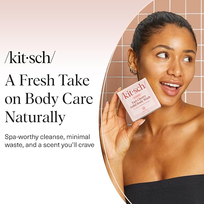 Kitsch Cleansing Tart Cherry Soap Bar with Refreshing Scent - Eco-Friendly Body Wash Women Love - Cherry Solid Bar Soap for Daily Use - Silicone, Sulfate and Paraben Free, Made in USA - 4oz