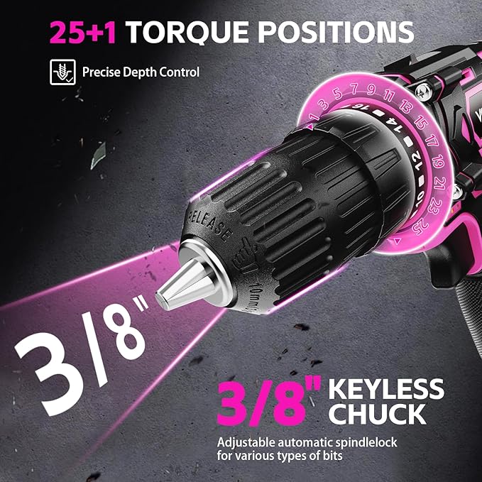 Cordless Drill Set 12V Power Drill with Battery and Charger, 2-Speed Electric Drill with 3/8" Keyless Chuck