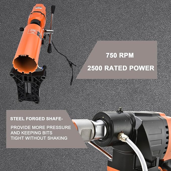 BHTOP Diamond Core Drilling Machine with Bit, 8 in Wet Concrete Core Drill Rig with Stand Wheel, 750RPM Speed & 1-1/4" Thread & Lifting Handle, Drilling Diameter for Concrete Brick Stone