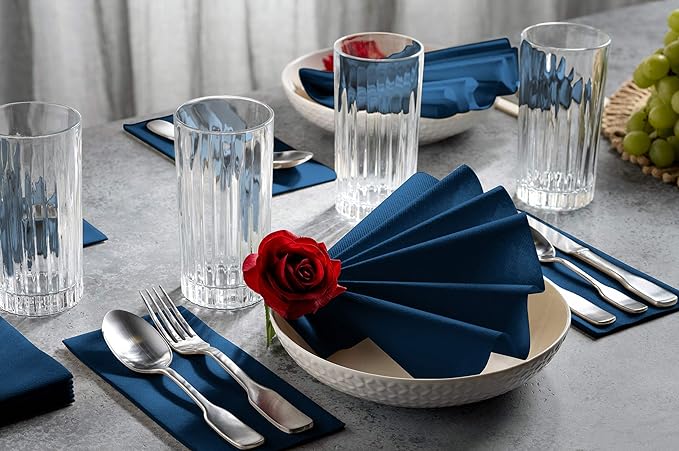 100 Linen-Feel Colored Paper Napkins - Decorative Cloth-Like Dark Blue Dinner Napkins - Soft And Absorbent. For Kitchen, Party, Wedding, Bathroom Or Any Occasion. (Pack of 100)