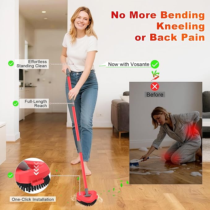 Upgraded Scrubber Mop Head for Ocedar Mop RinseClean 2 Tank System, Outward-Angled Full Bristles Scrub Brush Head Better Reach Corners & Edges, Kitchen Bathroom Floor Cleaning Brush - 2 Pack