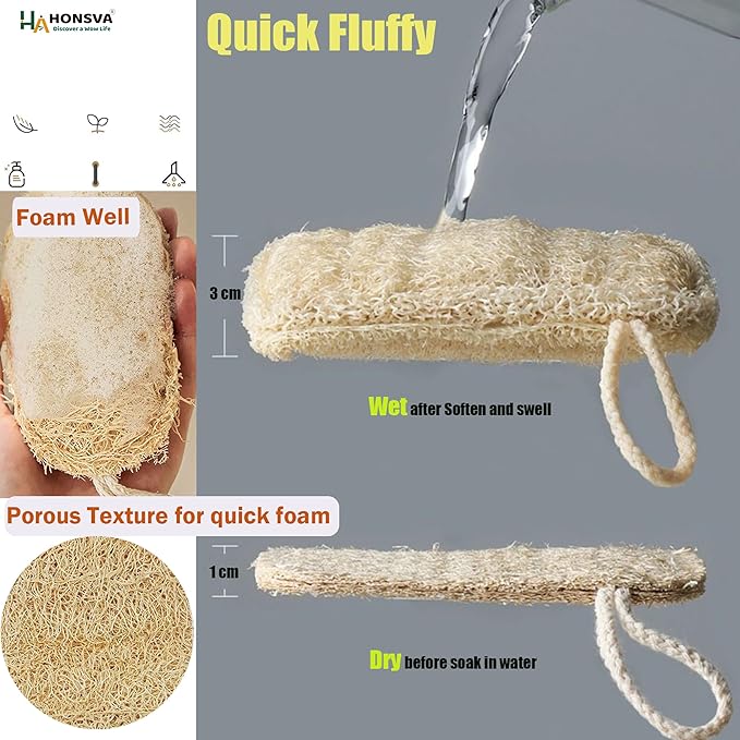 Loofah Natural Kitchen Sponge (5 Pcs), No Scratch Scrubber for Dish Cleaning, 100% Plant Based Vegetable Scrubber, Zero Waste and Eco Friendly Sponge for Kitchen (3 Pcs Oval+2 Pcs Rectangular)
