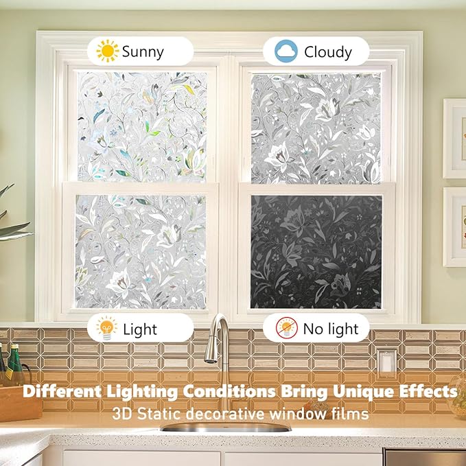 Kromapolis Window Film, Window Privacy Film, Window Vinyl Glass Covering, Stained Glass Decorative Film, Window Film Privacy Frosted Static Clings, Non-Adhesive, No-Glue (29.5 x 118.1 inch)