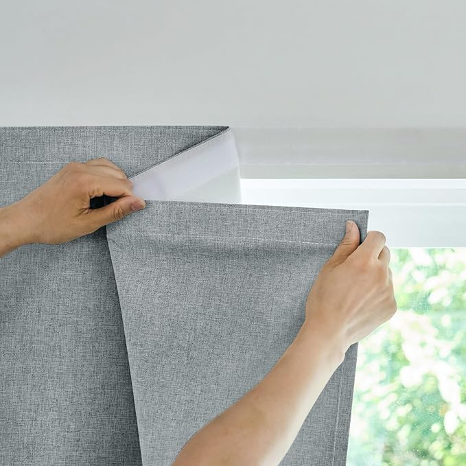 100% Blackout French Door Curtain,Adhesive, No Drilling Required,Small Curtains Designed for Installation On Doors (Light Gray - W25 × L40 in)