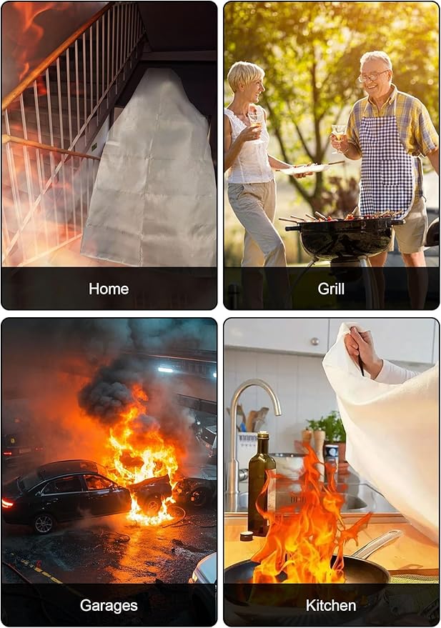 Kitchen Fire Suppression Blanket - 8 Pack 40"x40" Fire Blankets Emergency for Home, Fireproof Fiberglass Safety FireBlanket for House, Kitchen, Fireplace, Grill, BBQ