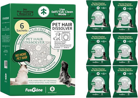 FURGONE × Seedshub Pet Hair Dissolver for Washing Machine, 96.7% Hair Dissolution, Dog Cat Hair | Stain Remover for Laundry, Pets Friendly, 6 Sachets, HE/Top/Front-Load Compatible
