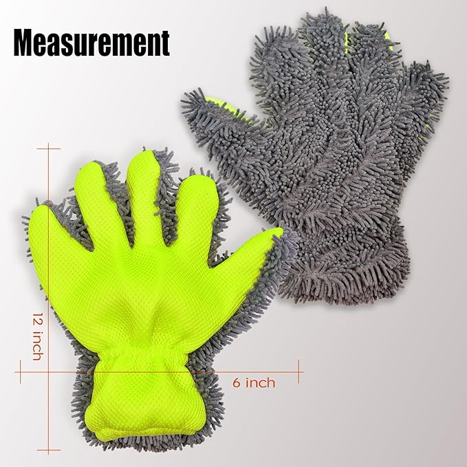 QMX Car Wash Mitt,Microfiber Scratch Free Auto Detailing Supplies for Cleaning, Washing Dusting,Thickened 5-Finger Design for Tight Spaces,Breathable Quick-Dry 2-Pack Green