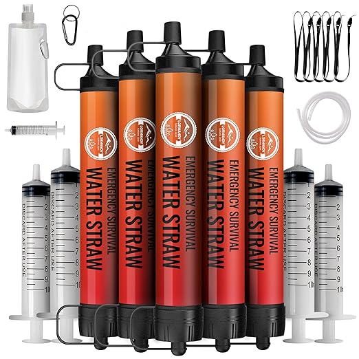 Straw Water Filter, Personal Emergency Water Filtration System, Water Purifier, Outdoor Emergency Survival Gear and Equipment for Hiking Camping Accessories Travel Fishing Preparedness (5PCS)