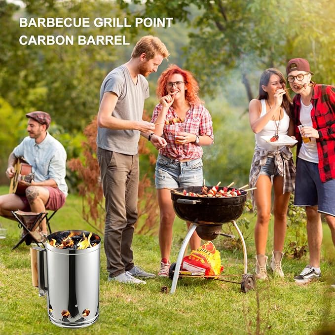 Outdoor BBQ Charcoal Chimney Starter Barrel Fast Ignition Grill Fire Starter for Camping Tailgate Parties BBQ Tool with Air Vents for Even Heating