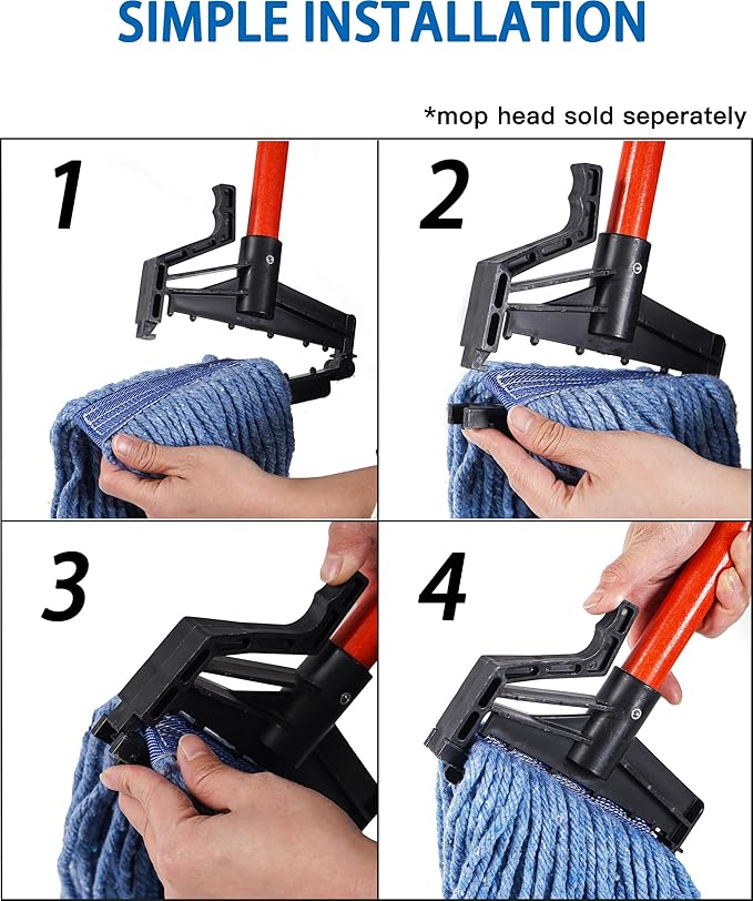 Matthew Easy Trigger Release Mop Handle 60 inch Metal Mop Stick,Commercial Mop Head Replacement Holder for Floor Cleaning,Clip On Mop Handle Quick Change for Wet Mop Handle - 12Pack Red