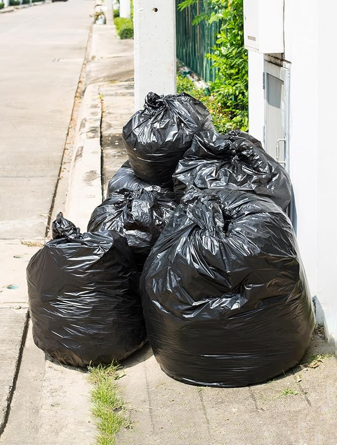 150 Count Heavy Duty Black Trash Bags, 40-45 Gallon, 38x46 Inches, 20 Micron Thick Large Garbage Bags