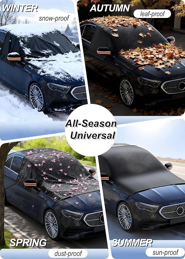 Windshield Snow Cover,Oxford Fabric Winter Frost Cover with Side Window and Rearview Mirror Protector, Extra Large Magnetic Frost Guard Windshield Cover for Most Cars,SUV,Sedan,Truck (Green)
