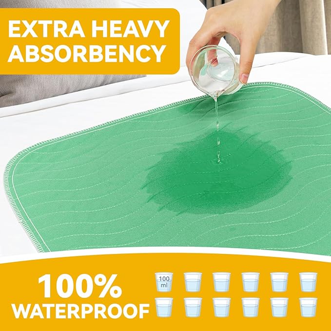 Washable Underpads Waterproof, 4 Pack 36" x54'' Heavy Absorbency Incontinence Bed Pads, Bed Wetting Pads for Adults, Elderly, Kids and Pets, Soft Reusable Changing Pads for Bed