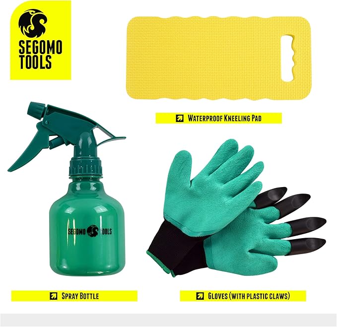 Segomo Tools 12 Piece Garden Tool Set (Including Garden Tools Along with Gloves, Kneeling Pad, Spray Bottle, Apron and Tote Bag) | Gardening Kit | Planting Kit | Home Gardening Tools - GTS12