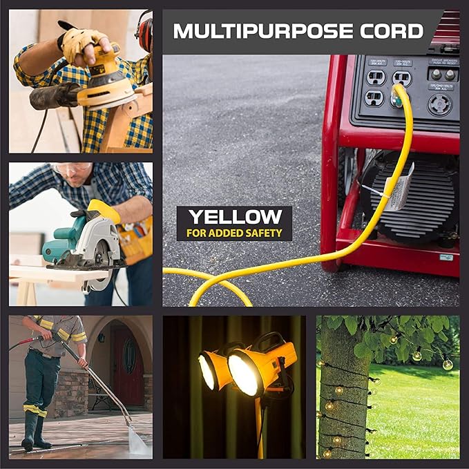 Iron Forge Cable Outdoor Extension Cord 3 Ft - 10 Gauge Heavy Duty Extension Cord, 15 AMP, 10/3 Yellow Power Cable SJTW Weatherproof with 3 Prong