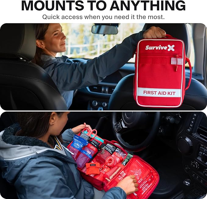 Large First Aid Kit for Car, Travel & Home - Emergency Kit for Hiking, Camping, Backpacking and Outdoors - Includes Zip Stitch Wound Closure Strips