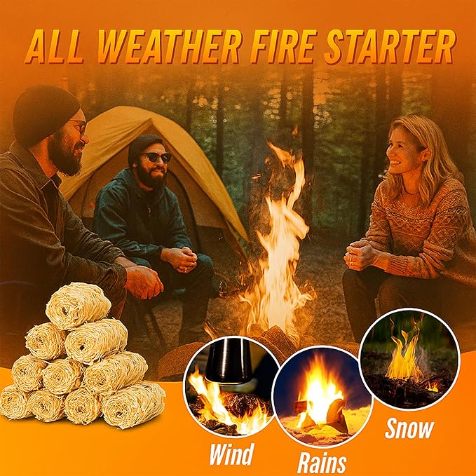 120 PCS Fire Starter – Natural Wax & Sawdust Wood Igniters for Grill, Fireplace, Camping Accessories, BBQ, and Cooking – All-Weather, 10 Min Burn