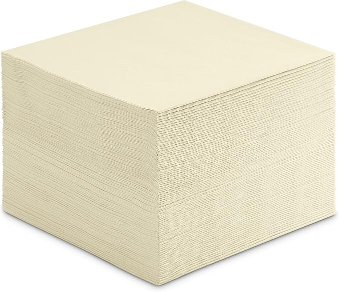 Linen-Feel Colored Paper Napkins - Decortive Cloth-Like CREAM Luncheon Napkins - Soft And Absorbent. For Kitchen, Party, Wedding, Dinner Or Any Occasion. (Pack of 50)