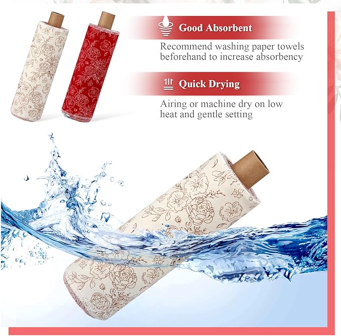 Redbaker 50 Pcs Reusable Paper Towels Paperless Reusable Cotton Cloths Toilet Absorbent Washable Paper Towels with Roll Kitchen Dishcloth for Kitchen Paperless Dishcloths(Retro)