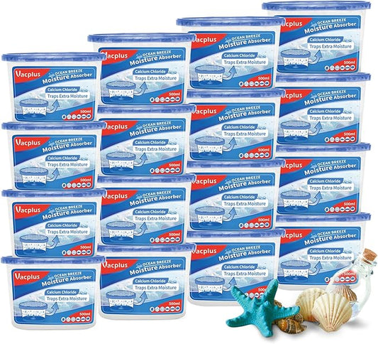 Vacplus Moisture Absorbers 16 Pack, 10.5 Oz, Humidity Absorber Boxes Attracts Extra Moisture from Your Bathroom, Closet, Kitchen, Dehumidifier for Closet(Ocean Scent), Light blue