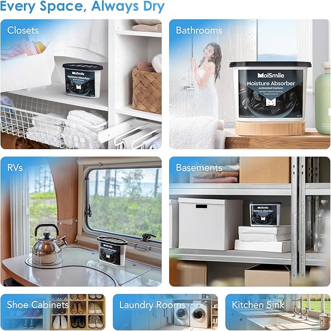 Moisture Absorbers 12 Pack, Activated Carbonfor Closet Dehumidifier Moisture Absorbers, 10.5 oz Refillable Humidity Absorber Boxes for Closet, Car ＆ Basement