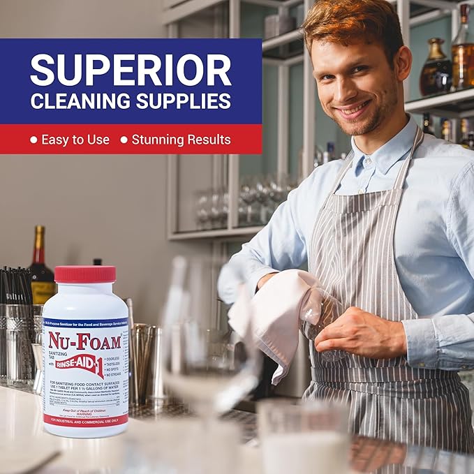 Nu-Foam Glass Washing Powder - Detergent for Bar Glassware – Original Streak-Free Solution - Hand Washing Bar, Tavern, Brewery Supplies - Spotless Serving Glasses - Easy On Hands - 4 Lb Jar