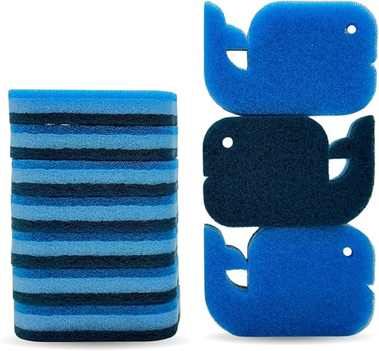 10 Pack Multipurpose Dual Sided Triple Layer Dish Sponges Kitchen | Boil Safe Scratch Free Odor Resistant Extra Durable | Flexible and Durable Design for Long Lasting Use (10, Whale)