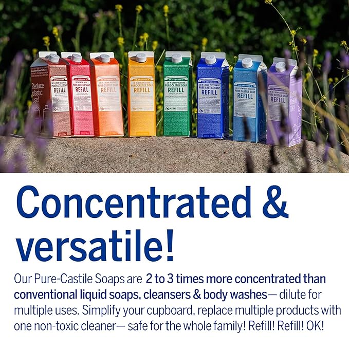 Dr. Bronner's Magic Soap-Pure-Castile Liquid Refill (Eucalyptus, 32 ounce, 2-Pack) - Regenerative Organic Certified Oils, For Body, Hair, Laundry, Pets & Dishes, Concentrated, Vegan, Non-GMO