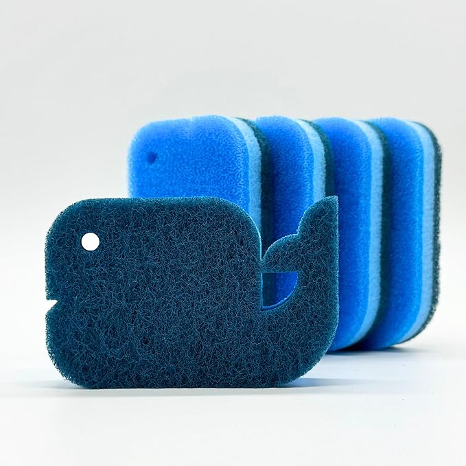 5 Pack Multipurpose Dual Sided Triple Layer Dish Sponges Kitchen | Boil Safe Scratch Free Odor Resistant Extra Durable | Flexible and Durable Design for Long Lasting Use (5, Whale)