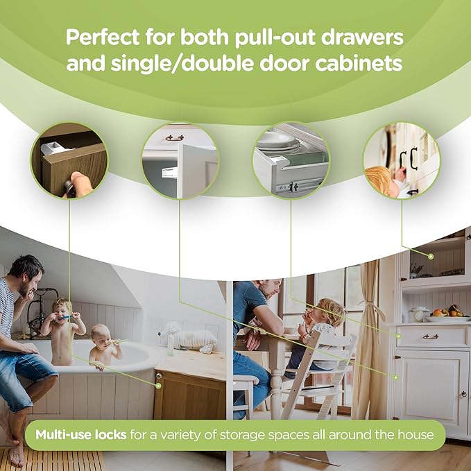 Skyla Homes Magnetic Cabinet Locks Baby Proofing Child Safety - The Safest Quickest and Easiest Multi-Purpose 3M Adhesive Child Proof Latches, No Screws or Tools Needed (12 Pack)