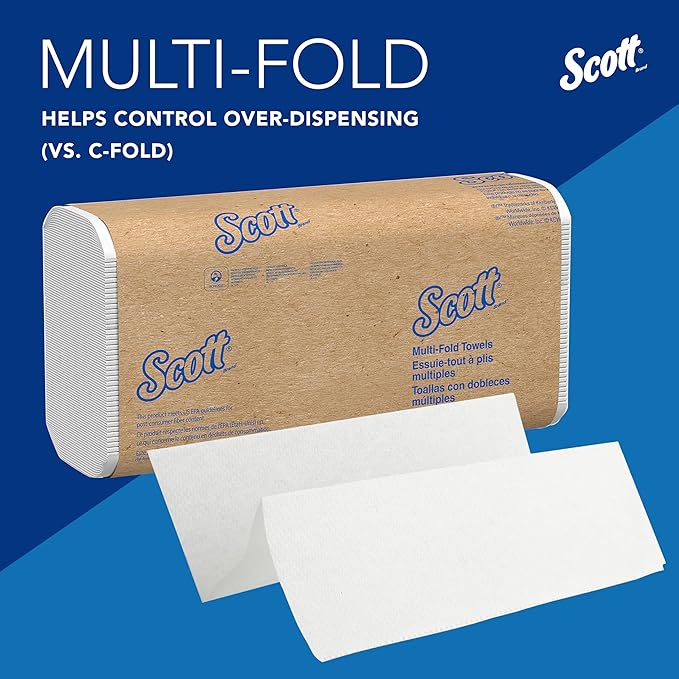 Scott Professional Universal Multifold Paper Towels, Bulk (58091), Absorbency Pockets, White, 9.2"x9.4" Towel, White, Compressed, Compact (250 Sheets/Pack, 12 Packs/Case, 3,000 Sheet Total)