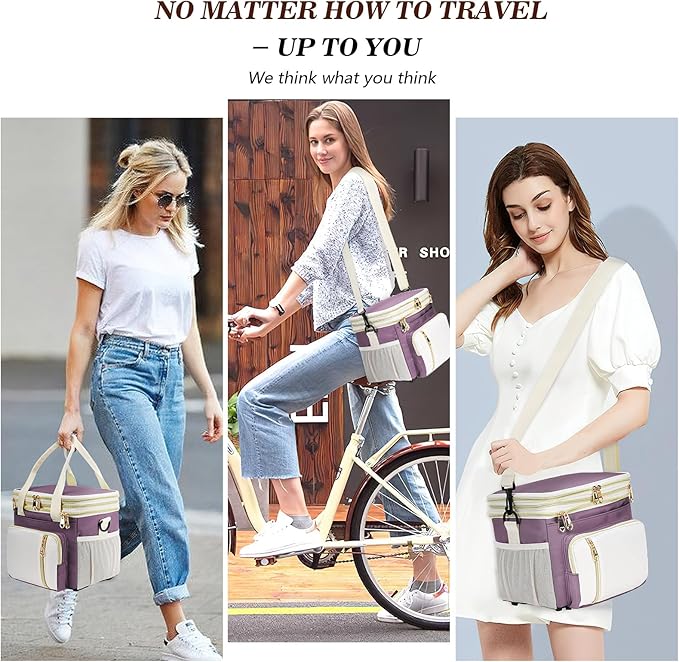 LOKASS Expandable Lunch Box for Women | Adult Lunchbag Cooler Tote Bag with Adjustable Shoulder Strap | Insulated Reusable Womens Lunch Bags for Work Camping Beach | 16L, Dark Pink