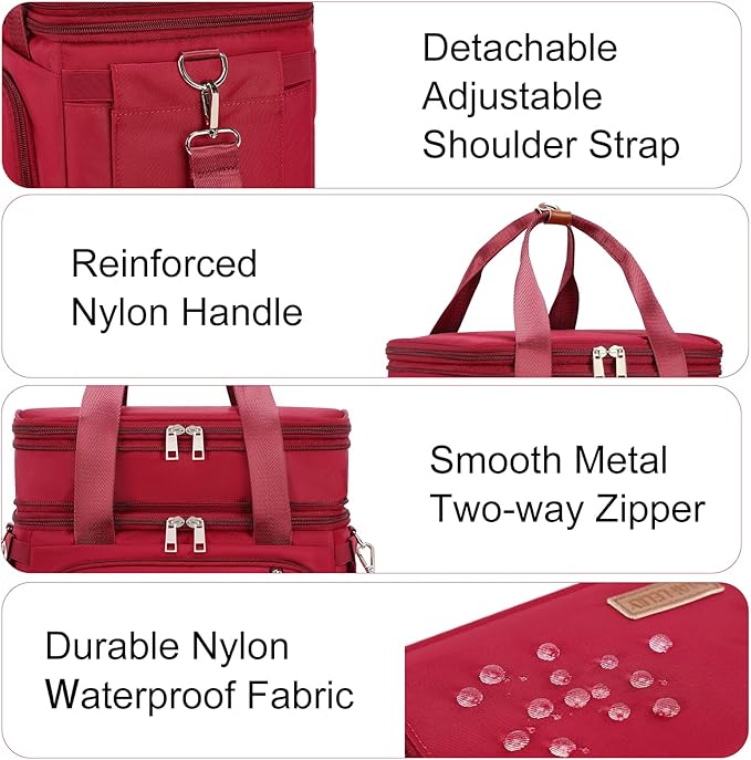 Lunch Box for Men Women - Double Deck Insulated Lunch Bag, Large Leak Proof Tote Cooler, Wide Open Dual Compartment Lunch Bags with Shoulder Strap, For Work Picnic Hiking Beach, Red